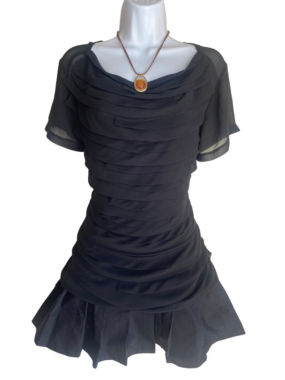 Vintage Avenue Plus 14/16 Black Ruched Chiffon Overlay Blouse Whimsigoth Goth